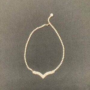 Vintage CHEVRON 'V' SHAPE Clear Rhinestone Necklace Choker Silver Tone